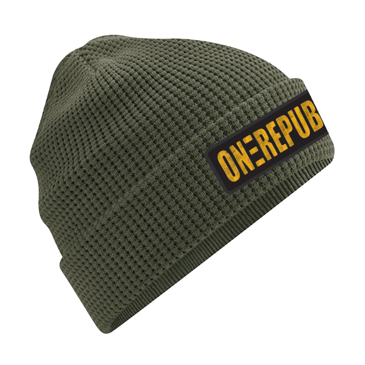 Olive Waffle Logo Beanie