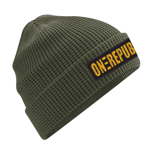 Olive Waffle Logo Beanie